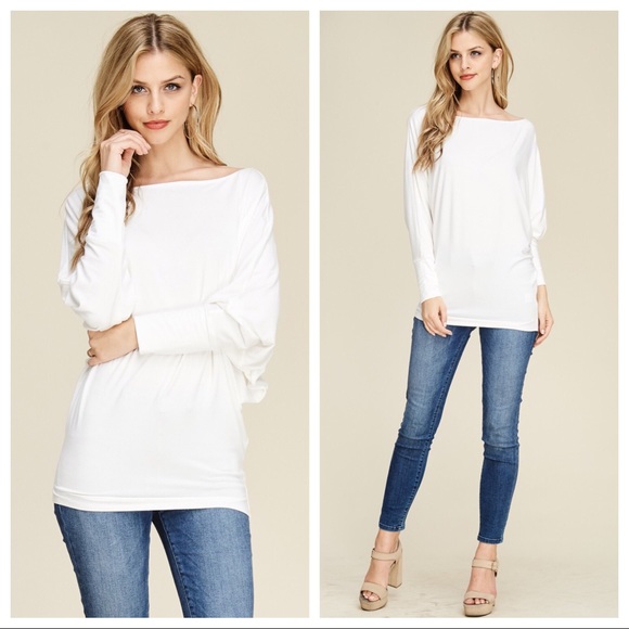 Slouchy Off Shoulder Dolman Top - Off White - Picture 3 of 6
